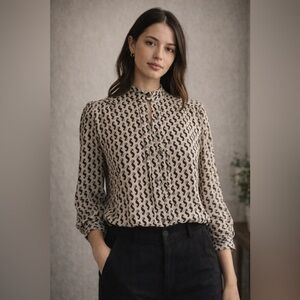 Moulinette Soeurs Anthropologie Seahorse Blouse Size 6 High Neck